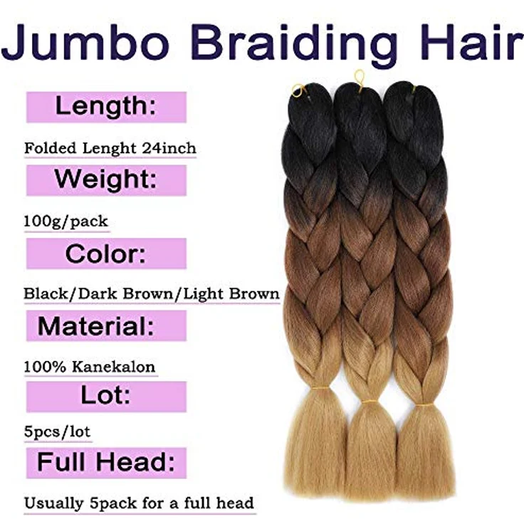 Shangxiu Jumbo Braids 24 Zoll, Ombre Braun Kanekalon Braiding Haare, 6 Packungen Knotless Yaki Zöpfe für Haarverlängerungen – Bild 3