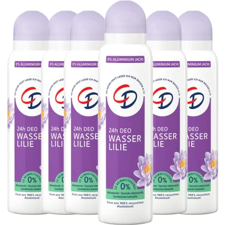 CD Deo-Spray 'Wasserlilie', 6 x 150 ml, Deodorant ohne Aluminiumsalze, langanhaltender Schutz für 24 h, für empfindliche Haut geeignet, vegane Körperpflege