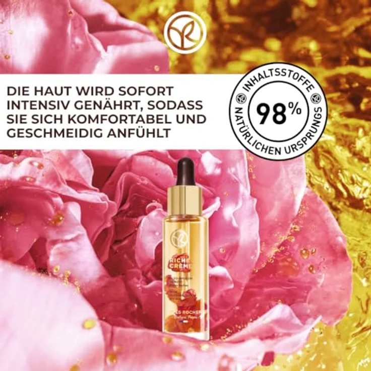 Yves Rocher Riche Crème Rose Oleo-Infusion Gesichtsöl, 30 ml – mit Rosen-Extrakt, 98% natürliche Inhaltsstoffe, repariert und pflegt die Haut – Bild 2