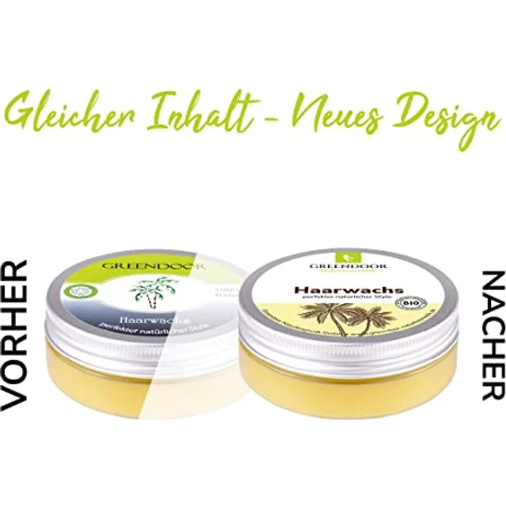 GREENDOOR natürliches Haarwachs matt 50ml, natural Style wax ohne Silikon Mineralöl Duftstoffe Parfum, Naturkosmetik hair styling mit Bio Kokosöl Bienenwachs Jojobaöl – Bild 2