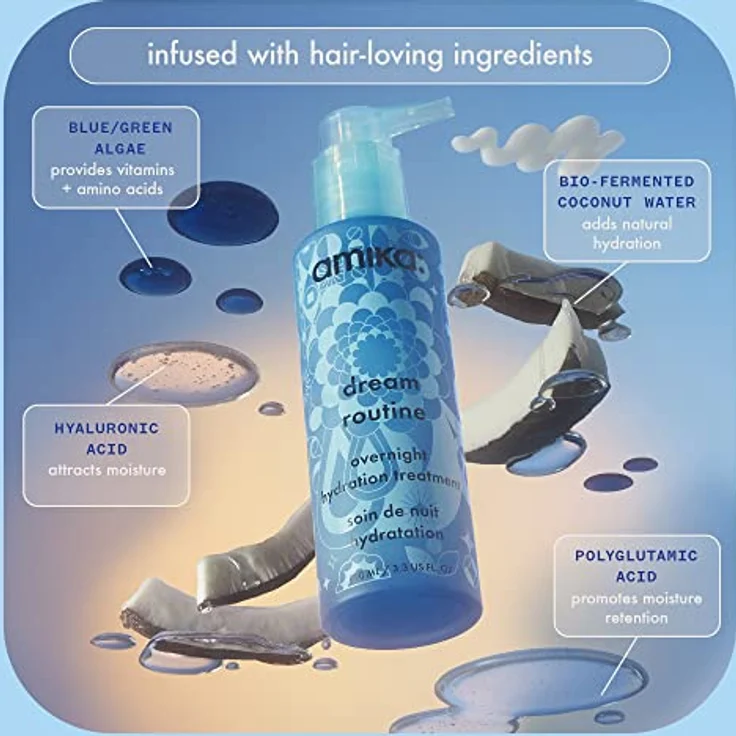amika Dream Routine Overnight Hydrating Mask 100 ml, Leave-in Haarkur für intensive Feuchtigkeit & Anti-Frizz mit Hyaluronsäure und Sanddorn, silikonfrei – Bild 2