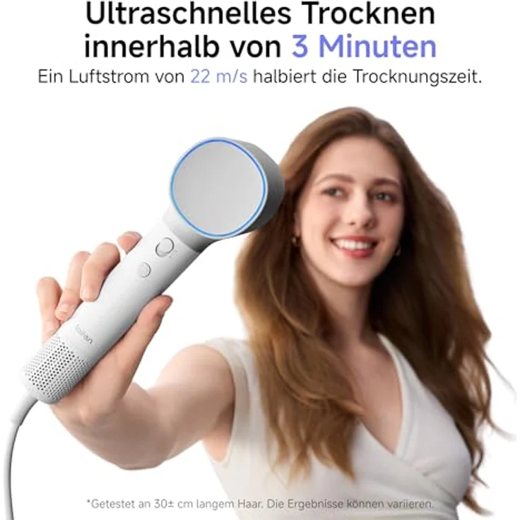 Laifen Neo Haartrockner mit 110.000 U/Min Bürstenlosem Motor, 200 Mio. Negative Ionen, 2 Magnetische Düsen, Ultraleichtes Design, Weiß – Bild 2