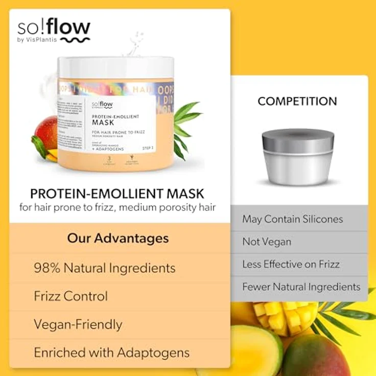 so!flow Medium Porosity Hair Protein-Emollient Mask, Intensive Haarmaske für strapaziertes Haar, 400 ml, mit Avocado- und Macadamiaöl – Bild 5