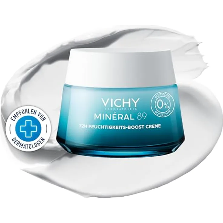 VICHY Minéral 89 72 h Feuchtigkeits-Boost Creme, Für normale und trockene Haut, Mit Hyaluronsäure, Squalan, Vitamin E und Niacinamid, Schnell einziehend und nicht fettend, 50 ml