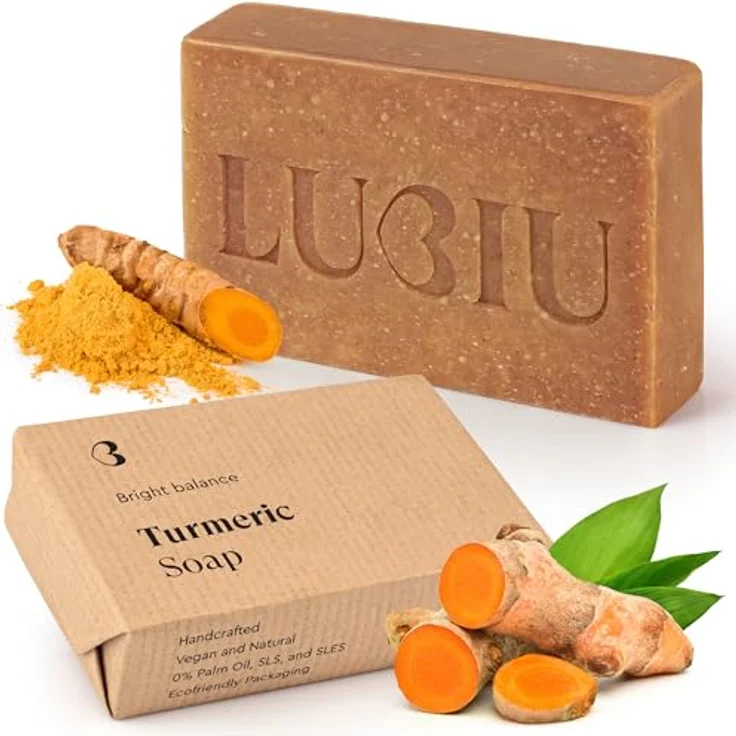lubiu Kurkuma Seife Stück 100g - Antibakterielle Gesichtsseife gegen Pickel, natürliche Pflege für ebenmäßigen Hautton und strahlende Haut – Bild 1