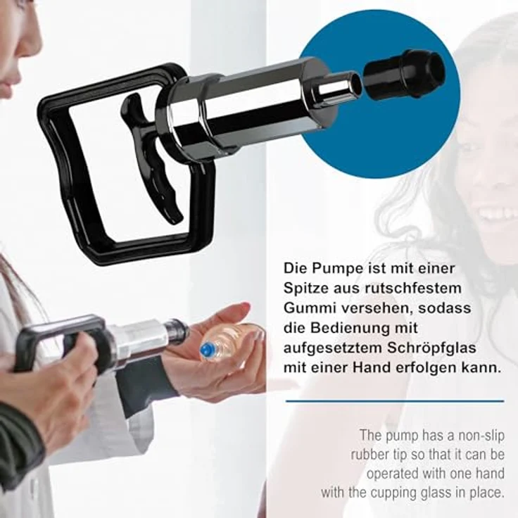 pulox Vakuum-Massager Vakuum-Pumpe, ergonomisch mit rutschfester Gummispitze, Ersatzteil für Schröpfgläser-Koffer-Set – Bild 2