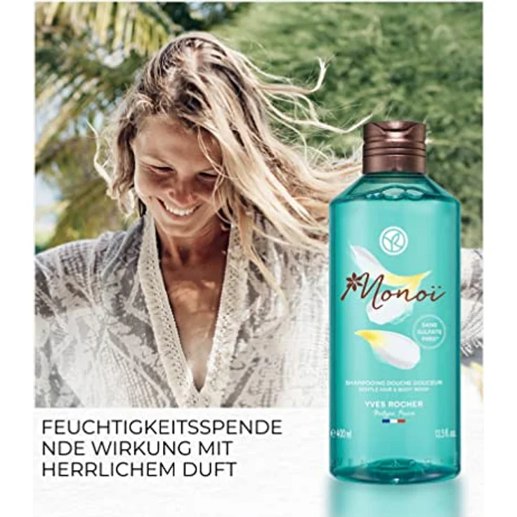Yves Rocher Monoi de Tahiti Duschgel und Shampoo 2 in 1, 400 ml, feuchtigkeitsspendend für Haare und Körper – Bild 3