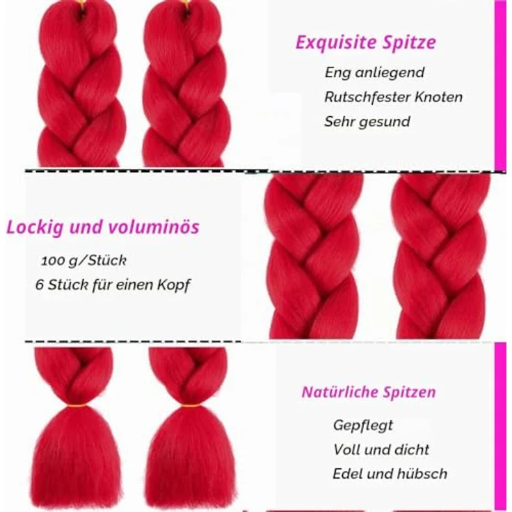 Shangxiu Rot Braiding Hair, 24" (60cm) Premium Hitzebeständige Kunsthaarverlängerungen, 6pcs/lot, Yaki Gerade Textur zum Einflechten – Bild 4