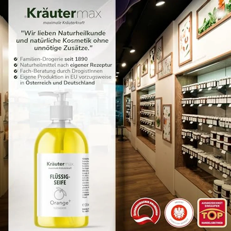 Orange Flüssigseife Seife mit Orangenöl Naturrein für die Haut Kosmetik 1 x 250 ml – Bild 5