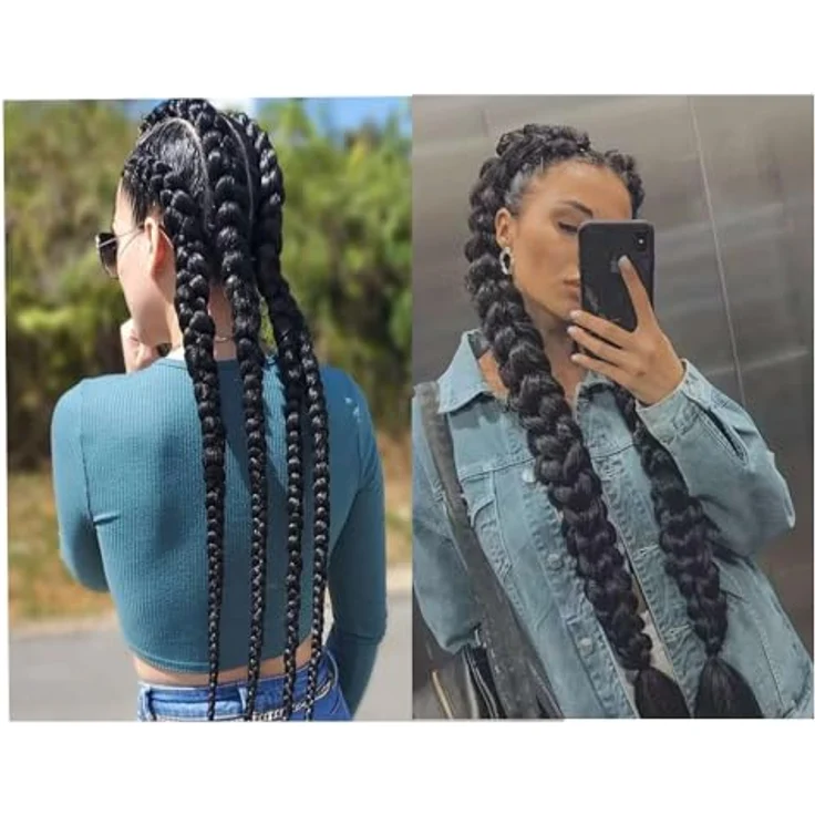 Shangxiu Braids Extensions schwarz, 3 Stücke Premium Hitzebeständige Kunsthaar, 24" (60cm), Yaki Gerade Textur – Bild 5