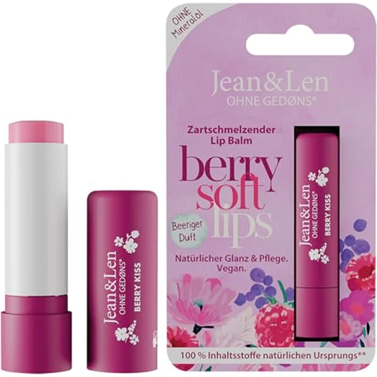 Jean & Len Lip Balm Beere, zartschmelzende Lippenpflege mit Beeren-Duft, vegan, 4,7 g – Bild 1
