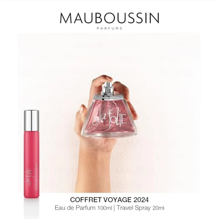 Mauboussin A La Folie Reise-Set, Eau de Parfum 100 ml & Travel Spray 20 ml mit Champagner-Himbeer-Akkord und Gourmet-Karamell – Bild 3