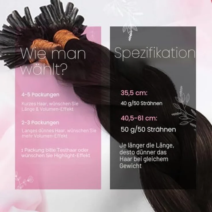 Moresoo U Tip Echthaar Extensions, 50g Braun, Keratin Remy Bondings, 45cm Länge – Bild 3
