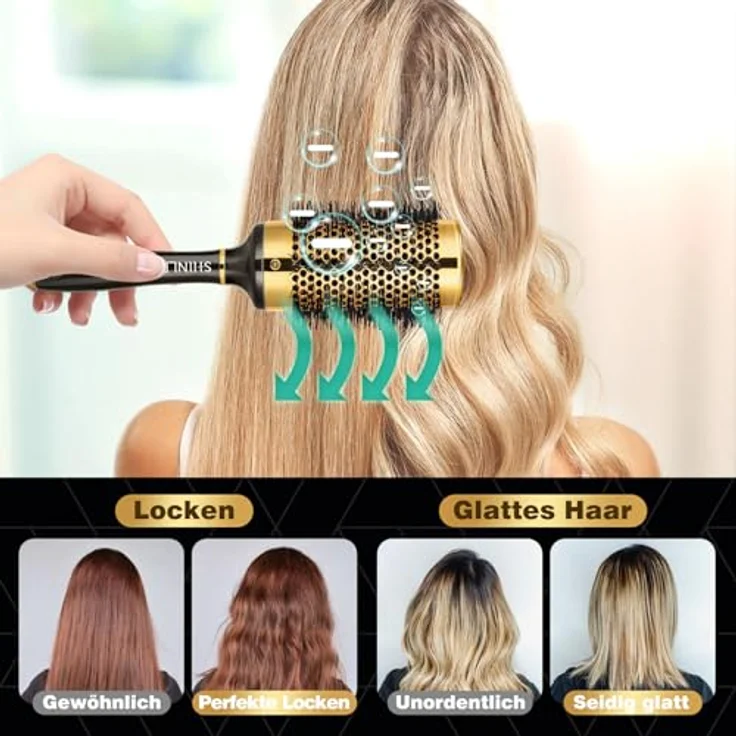 SHINLEA Runde Haarbürste 53 mm, Anti-Zieh-Bürste für lockige Haare, zum Stylen, Föhnen und Entwirren, verleiht Volumen und Glanz – Bild 5
