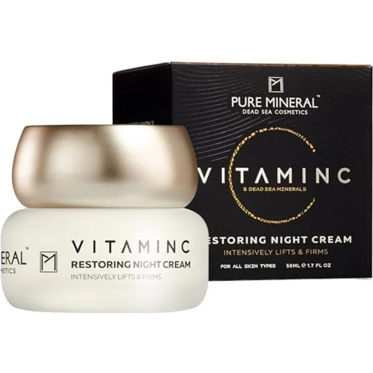 M PURE MINERAL DEAD SEA COSMETICS Pure Mineral Restaurative Nachtcreme, Vitamin C für alle Hauttypen, Lifting und Straffend, mineralien aus dem Toten Meer, 50ml, ohne Silikone, Sulfate, Parabene – Bild 1