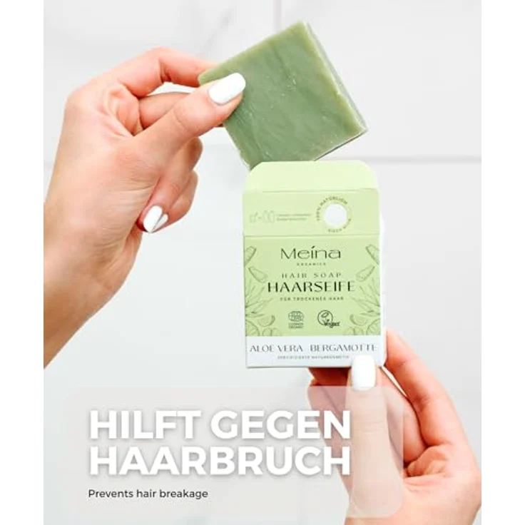 Meina Naturkosmetik - Bio Haarseife für trockenes Haar und trockene Kopfhaut mit Aloe Vera, Zertifiziert, Vegan, Nachhaltig, Handgemacht, Plastikfrei, Ohne Palmöl - 80g – Bild 2