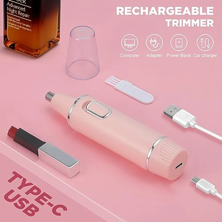NUMIFUN Nasenhaartrimmer Frauen, Professioneller Schmerzloser Ohr- und Nasenhaarschneider, Typ-C Wiederaufladbar, Dual Edge Klingen, IPX7 Wasserdicht, Einfache Reinigung, Rose – Bild 5