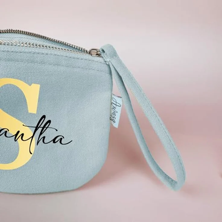 minimutz Schminktasche für Mädchen, personalisierte Kosmetiktasche mit Initiale und Namensdruck, 19 x 17 cm, Pastell Blau – Bild 2
