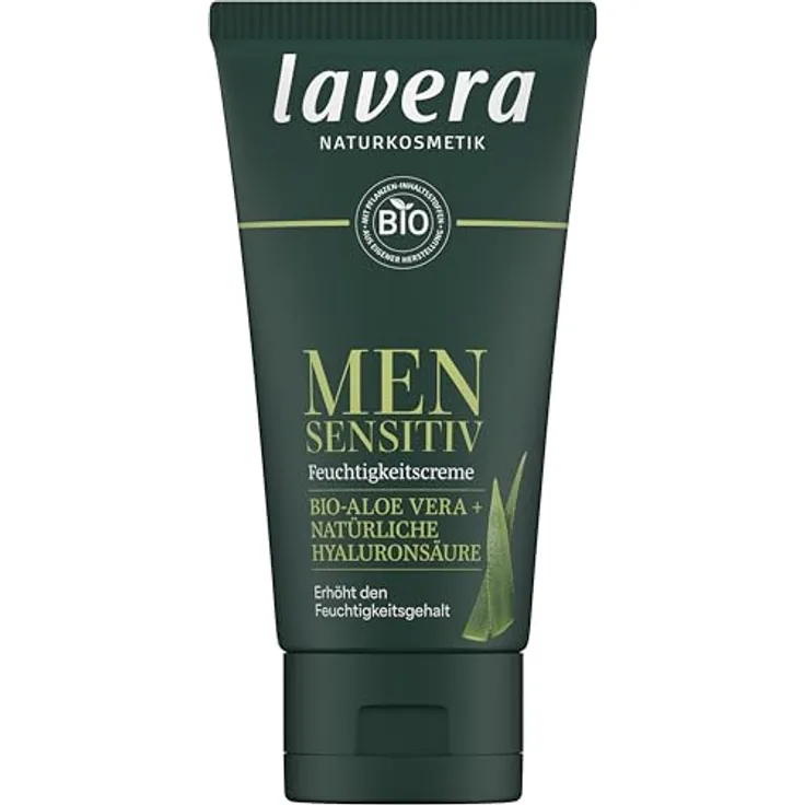lavera Men sensitiv Feuchtigkeitscreme - Erhöht Feuchtigkeitsgehalt - für empfindliche Haut - sanft & erfrischend - hilft bei Juckreiz - vegan - Naturkosmetik - 50 ml