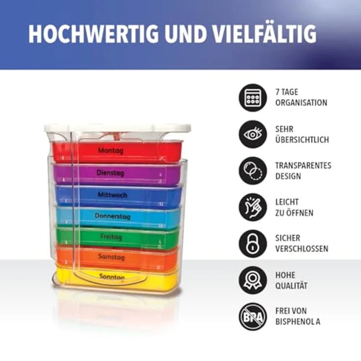 IEA Medical Tablettenbox 7 Tage – Pillendose mit 4 Fächern täglich (morgens bis nachts), transparent, ideal zur Medikamentenorganisation – Bild 2