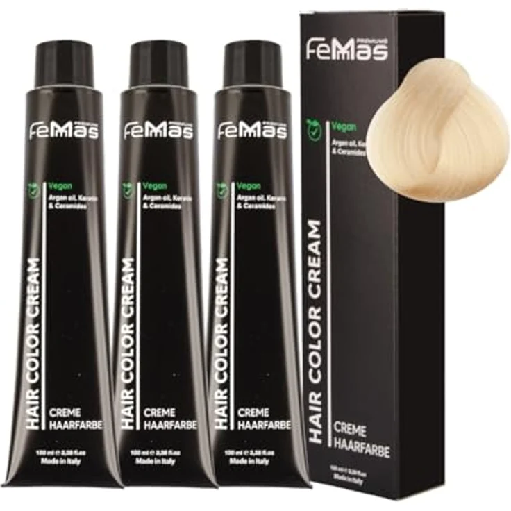 FemMas Haarfarbe Superaufheller 3x Gold 903, Creme Haarfarbe zur Aufhellung um bis zu 5 Tonstufen, dauerhafte Färbung mit Arganöl und Keratin, 100 ml – Bild 1