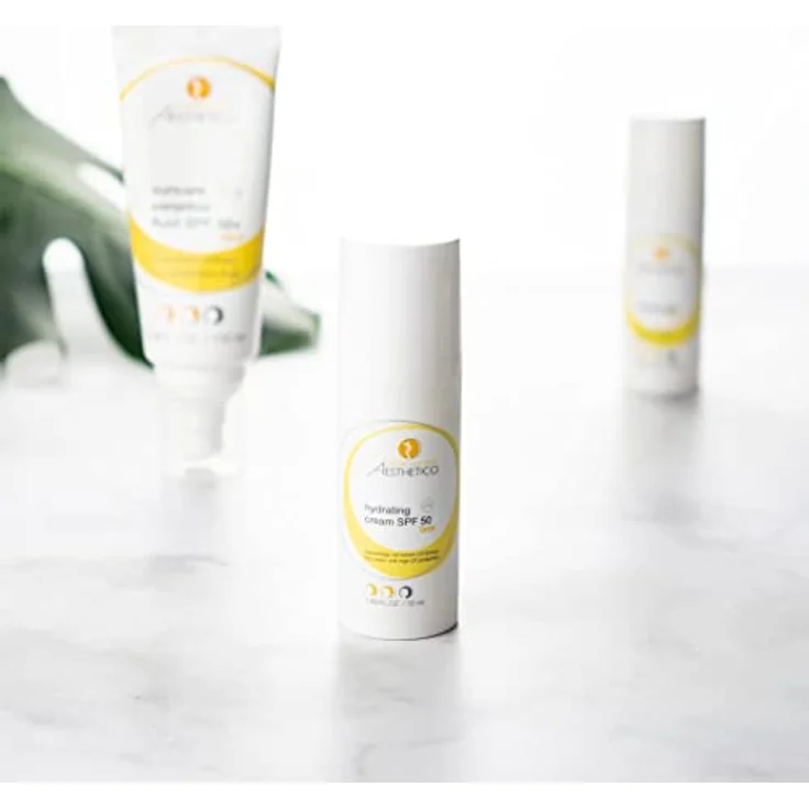 AESTHETICO hydrating cream SPF 50, Intensiv feuchtigkeitsspendende Tagespflege mit hohem UV-Schutz für feuchtigkeitsarme, sensible Haut, 3 Spender je 50 ml – Bild 4