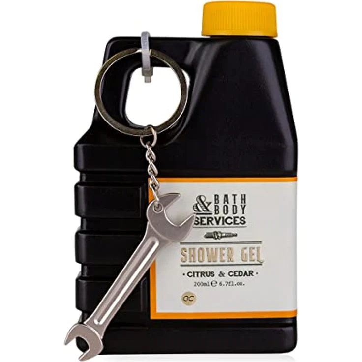 accentra Duschgel BATH & BODY SERVICES, 200ml Ölkanister-Design mit Schraubenschlüsselanhänger, nachfüllbar, Citrus & Cedar Duft – Bild 1