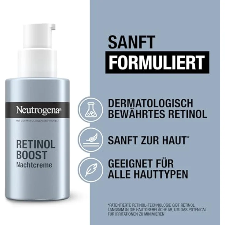 Neutrogena Retinol Boost Nachtcreme, Unisex, Anti-Falten Gesichtspflege, 50 ml Pumpenflasche, feuchtigkeitsspendend, kräftigend, glättend – Bild 5