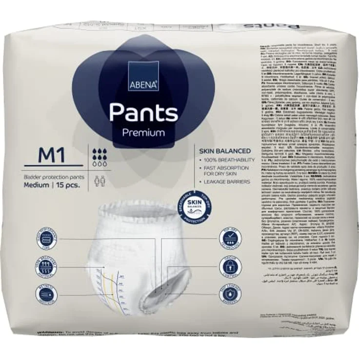 Abena Pants Premium Inkontinenz-Hose, Inkontinenz-Hose für Damen und Herren, diskret, schützend, atmungsaktiv, bequem – Größe M 1, Taille 80-110 cm, Saugfähigkeit 1400 ml, 15 Stück – Bild 3