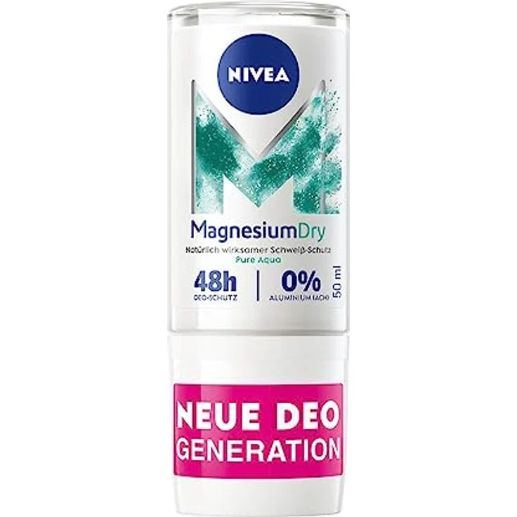 NIVEA MagnesiumDry Pure Aqua Deo Roll-On (50ml), Deodorant mit Magnesium für natürlich wirksamen Schweiß-Schutz, Deo mit 0% Aluminium (ACH) und Alkohol* – Bild 1