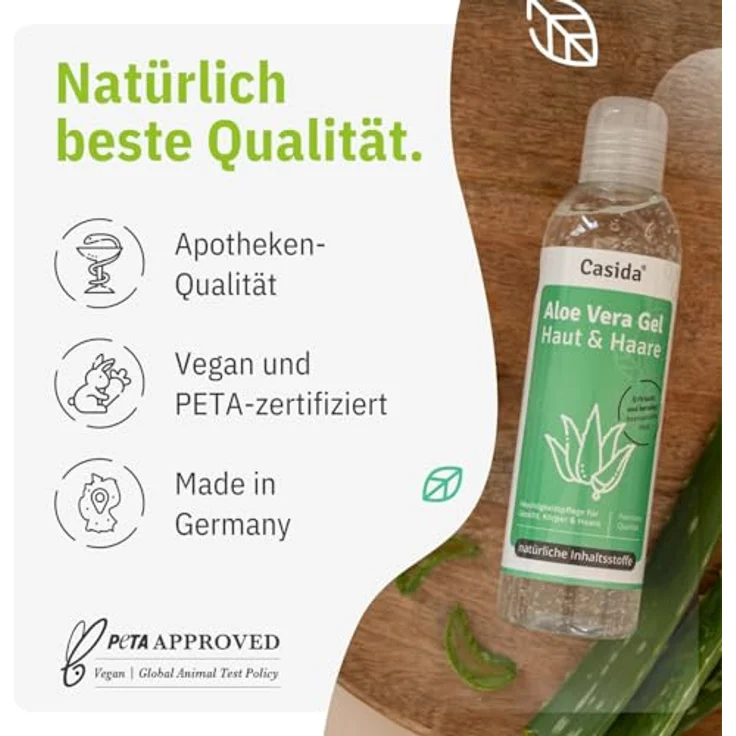 Casida Aloe Vera Gel 99% Pur Haut Und Haare 200 ml – Bild 2