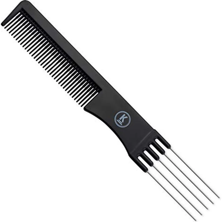 K-Pro Toupierkamm - Schwarzer Friseur-Stielkamm mit Metallgabel & feinen Zähnen – Bild 1