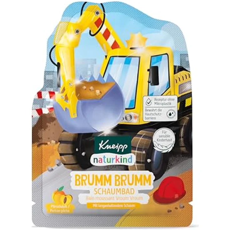 Kneipp naturkind Schaumbad Brumm Brumm, Badezusatz mit pflegendem Pfirsichkern-Öl und ätherischem Orangen-Öl, Bagger-/Kran-Motiv, 40ml für sensible Kinderhaut – Bild 2