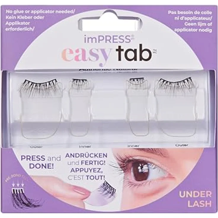 KISS imPRESS Press-On Falsies EASY TAB selbstklebende Wimpern, Schwarz, 'Authentic Natural', 5mm-7mm innere Wimperncluster & 7mm-9mm äußere halbe Wimpern mit Easy Tabs – Bild 2
