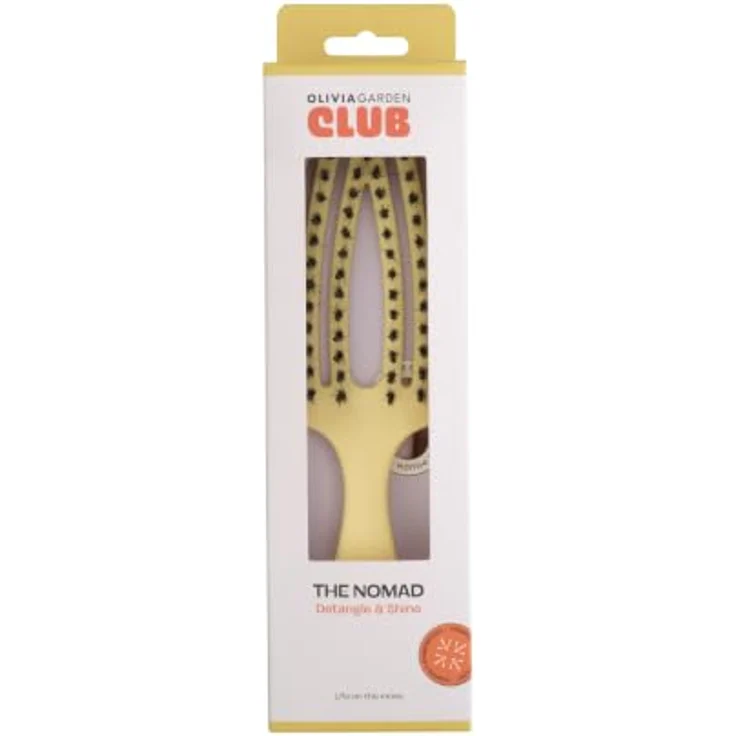 Olivia Garden Club THE NOMAD Detangling & Shine Fingerbrush, gelbe Detangler-Bürste mit ionisierten Nylon- und Wildschweinborsten, ergonomischem Griff und integrierter Abteilspitze – Bild 2