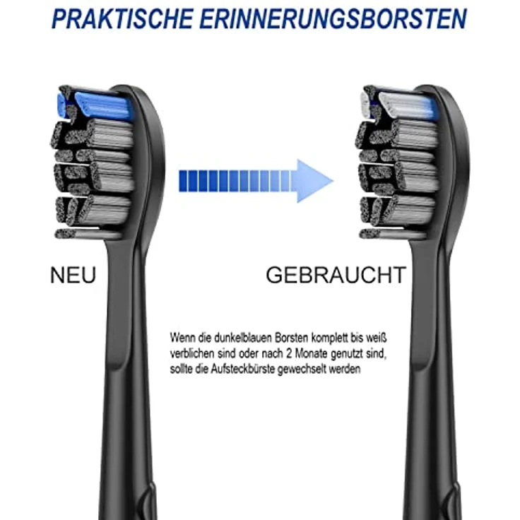 aismaili 8 Stücke Ersatzbürsten für Philips Sonicare, 4 schwarze und 4 weiße Zahnbürstenköpfe mit Hoch-Tief-Borsten und praktischen Erinnerungsborsten – Bild 5
