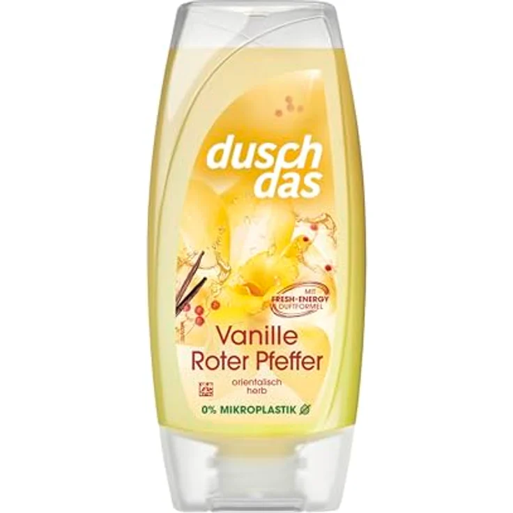Duschdas Duschgel Vanille & Roter Pfeffer, Duschbad mit Fresh-Energy-Duftformel, 225 ml, dermatologisch – Bild 1