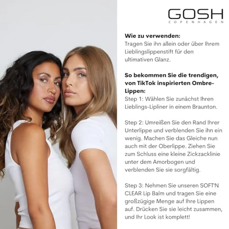 GOSH SOFT'N CLEAR Lip Balm 001 Glaze, transparenter Lippenpflegestift mit LSF 15, vegan, hochglänzendes Finish, feuchtigkeitsspendend und parfümfrei – Bild 4