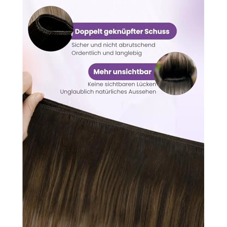 LaaVoo Haartressen Braun Echthaar zum Einnähen, Balayage Ombre Extensions, 80g #2/6/18, 35cm Remy glatt – Bild 3