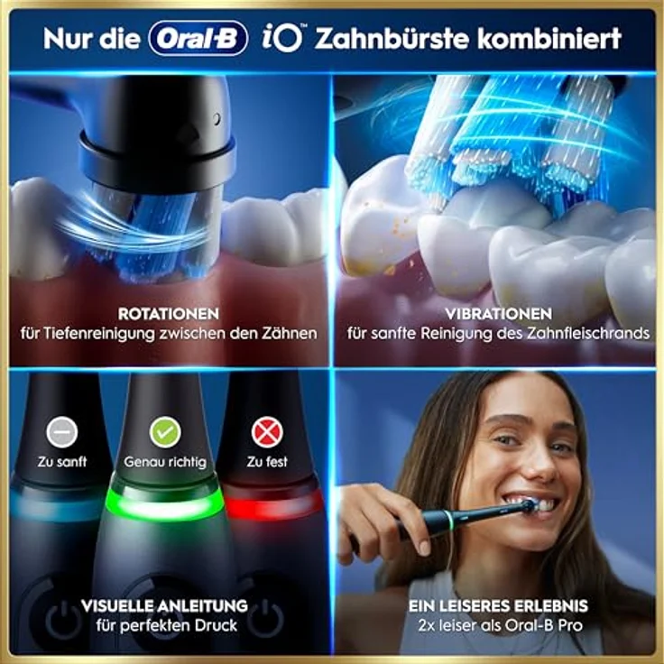 Oral-B iO Series 9 Elektrische Zahnbürste, 7 Putzprogramme, inkl. 3 Aufsteckbürsten, Lade-Reise-Etui, Schnellladestation, Schwarz – Bild 5