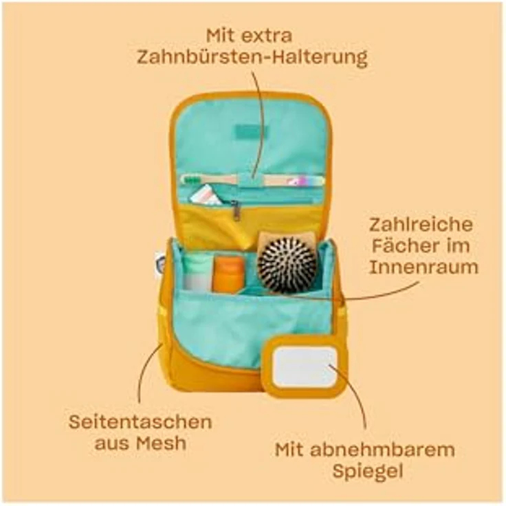 Affenzahn Necessaire Toilettentasche, Pink, 2 l mit gestickten Details, kleinem Haken und recyceltem Material – Bild 3