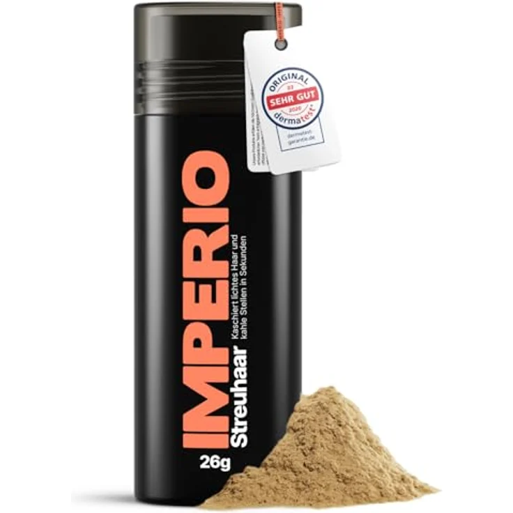 IMPERIO Streuhaar zur Haarverdichtung, 100% natürliche Fasern für volles Haar in Sekunden, Premium Qualität - 26g Dunkelblond – Bild 1