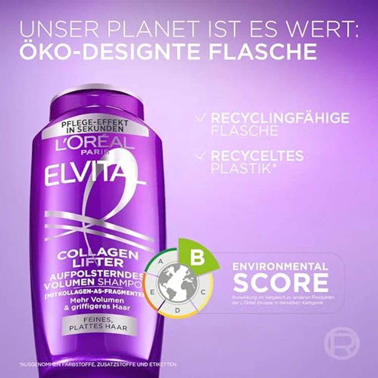 L'Oréal Paris Elvital Collagen Lifter, Aufpolsterndes Volumen Shampoo für feines Haar, silikonfrei, 300 ml, violett-pink – Bild 9