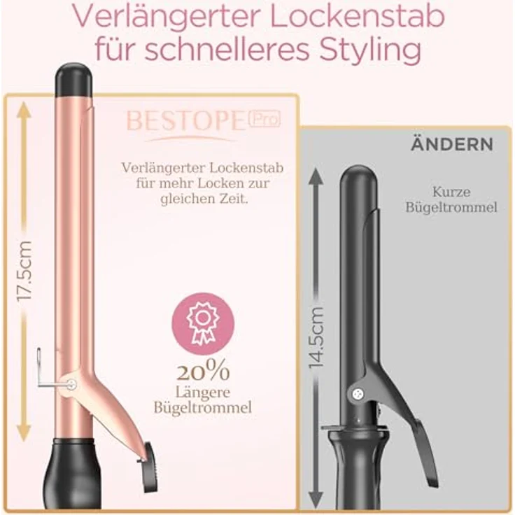 BESTOPE PRO Lockenstab 25mm, Extra langer Hair Curler mit 30s Schnellheizung, Multi-Temperatur, großem LCD-Display & Klemme, inkl. Handschuh – Bild 3