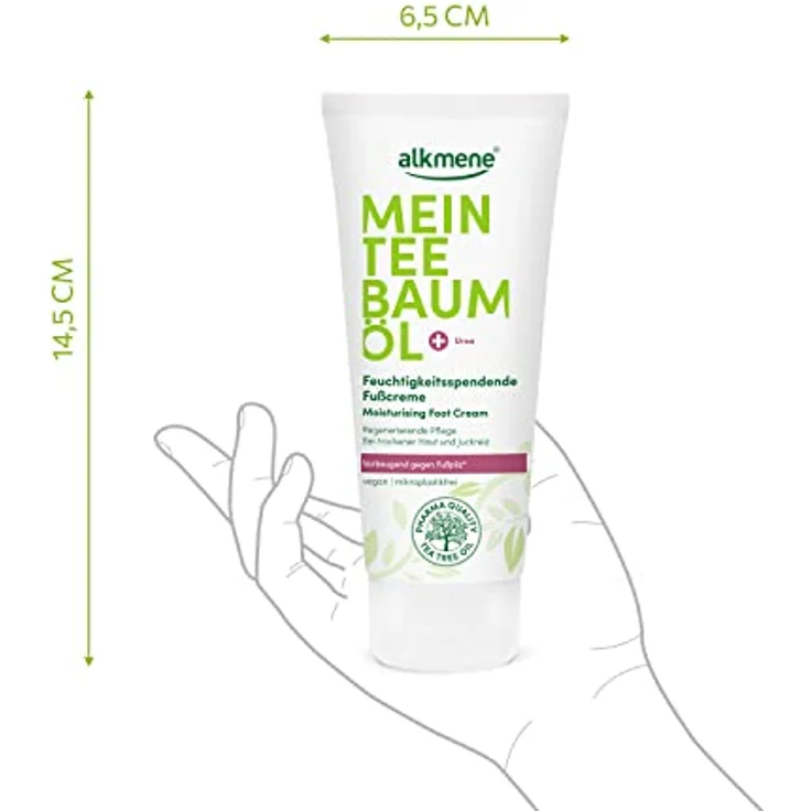 Alkmene Mein Teebaumöl Fußcreme 100 ml, vorbeugend gegen Fußpilz, vegan und klimaneutral, feuchtigkeitsspendend – Bild 7