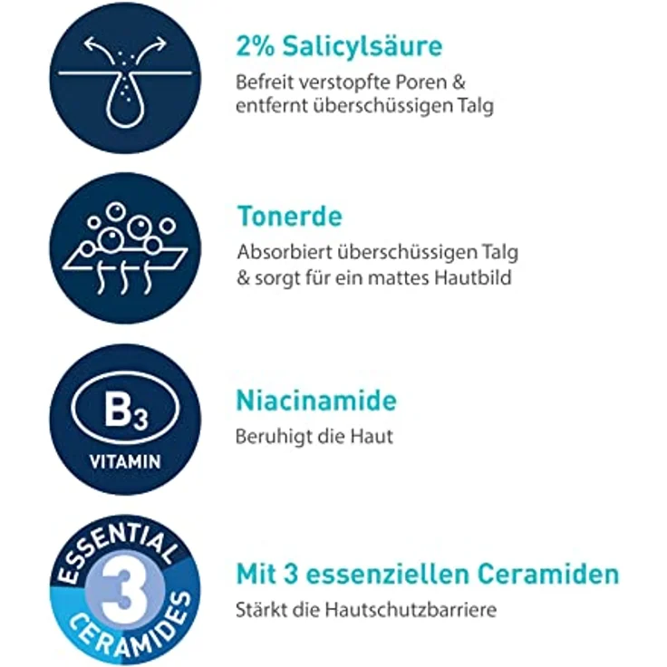 CeraVe Porentiefe Reinigung für das Gesicht, Schäumendes Reinigungsgel gegen Pickel, Für unreine und zu Akne neigender Haut, Mit Tonerde und Niacinamid, 1 x 236 ml – Bild 4