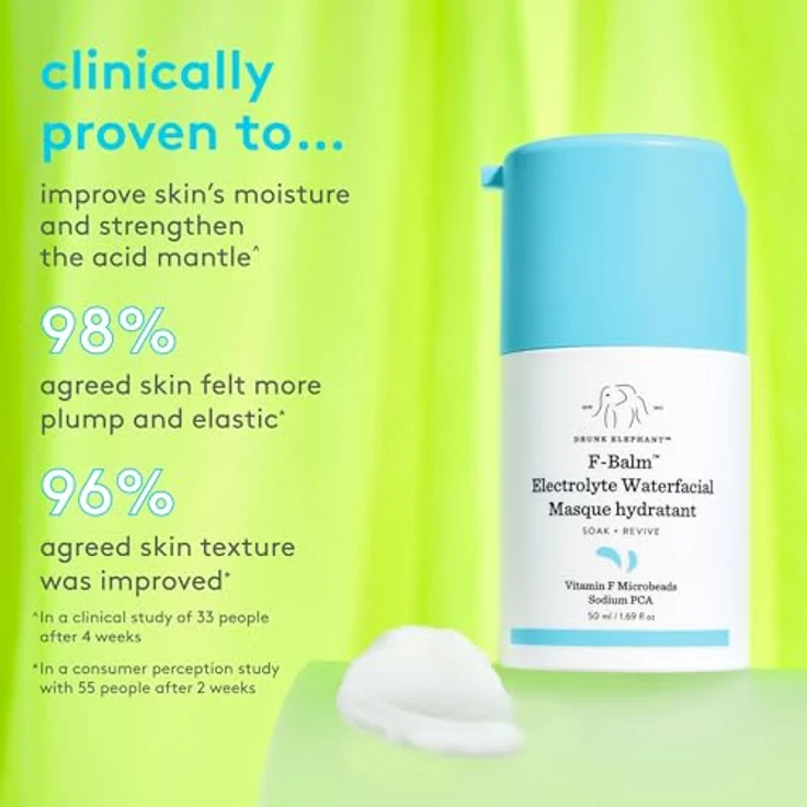 Drunk Elephant F-Balm Electrolyte Waterfacial, Gesichtsmaske mit intensiv feuchtigkeitsspendender Formel, 50 ml, parfümfrei und silikonfrei – Bild 2
