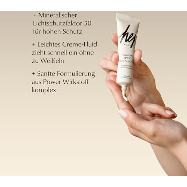 HEJ ORGANIC Sensitive Tagescreme LSF 50 (50ml) – Mineralischer Sonnenschutz für empfindliche Haut mit Hanföl & Kamille, 100% Naturkosmetik, zieht schnell ein – ohne Weißeffekt – Bild 3