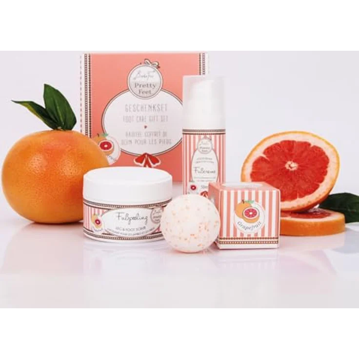 BadeFee Geschenkset Fußpflege Pretty Feet Grapefruit – 3-teilig mit Fußbadeperle, Fuß- & Beinpeeling, Fußcreme – vegan, mikroplastikfrei, ohne Parabene/Silikone, Made in Germany – Bild 2