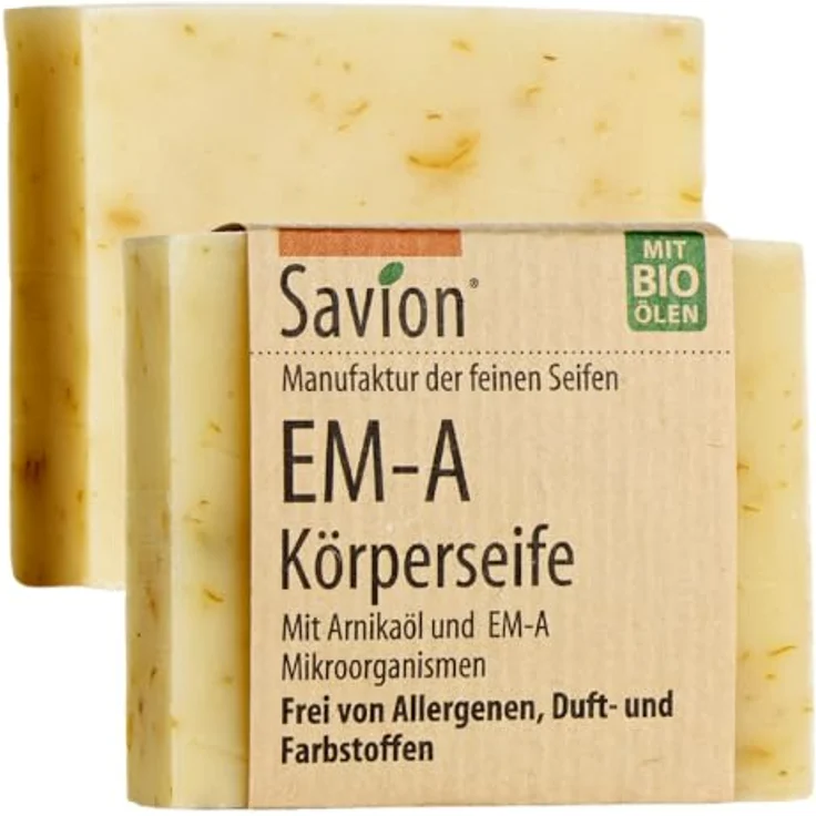 Savion EM-A Körperseife, mit effektiven Mikroorganismen, für Allergiker, ohne Duftstoffe, Vegan & Palmölfrei, Tierversuchsfrei, 80g Ideal bei Juckreiz und Hautreizungen. Made in Germany – Bild 2